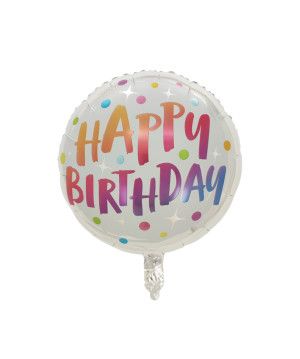 Confetti Birthday White - 16&quot; Helium Filled Foil Balloon, Ribbon