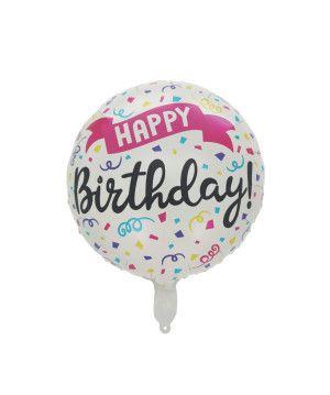 Confetti Birthday Pink  White - 16&quot; Helium Filled Foil Balloon, Ribbon
