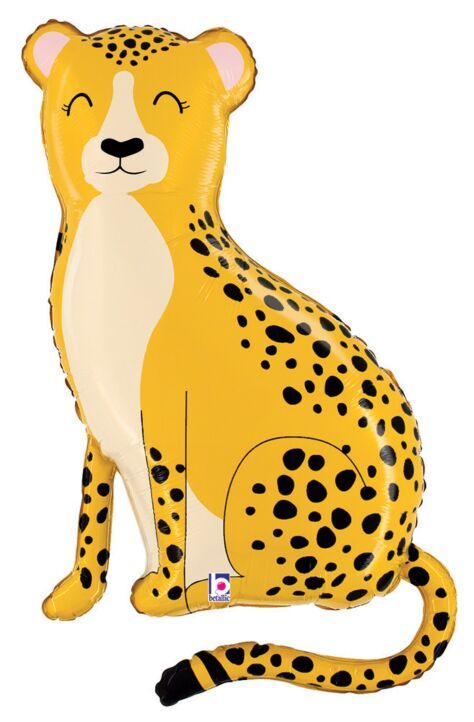 Jungle Cheetah - 30&quot; Helium Filled Foil Balloon, Ribbon