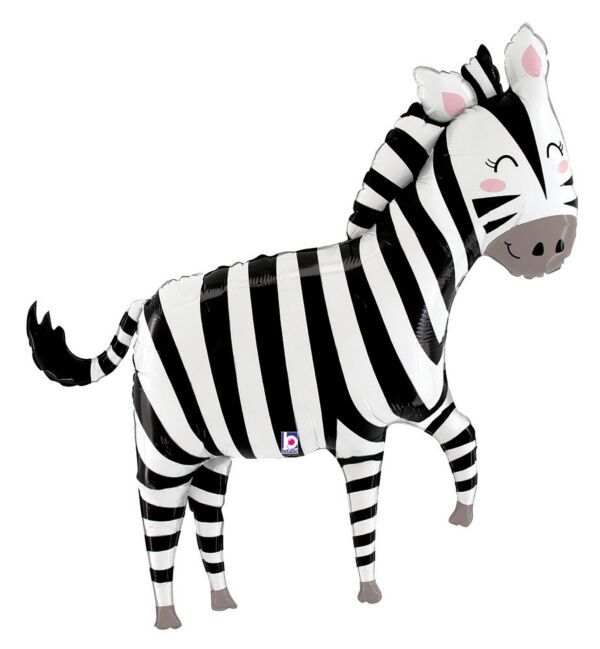 Jungle Zebra - 43&quot; Helium Filled Foil Balloon, Ribbon