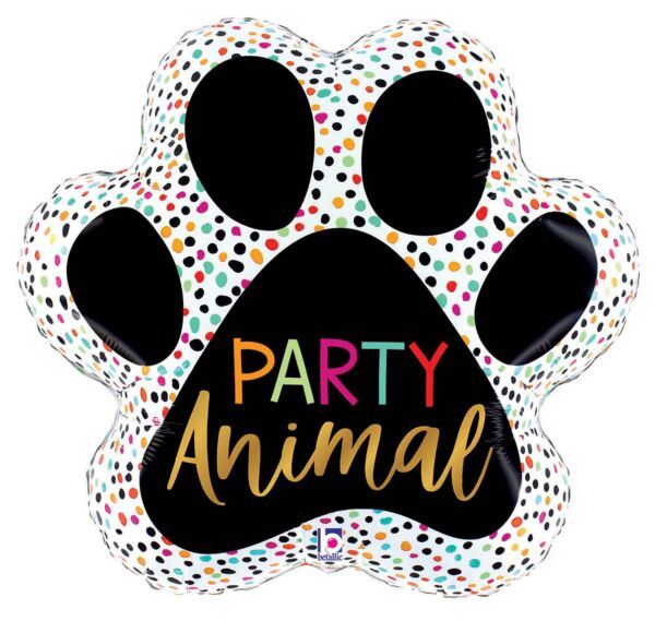 Party Animal Paw - 24&quot; Helium Filled Foil Balloon, Ribbon