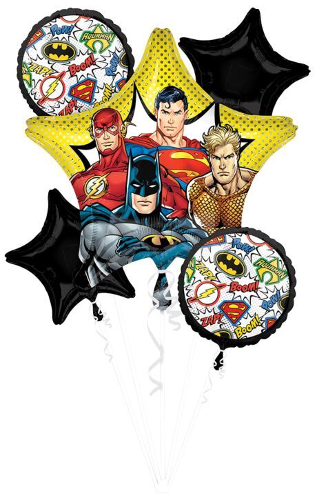 Bouquet Justice League - Helium Filled Foil Shaped Balloon, Ribbon
