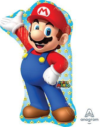 Super Mario - 23&quot; Helium Filled Foil Shaped Balloon, Ribbon
