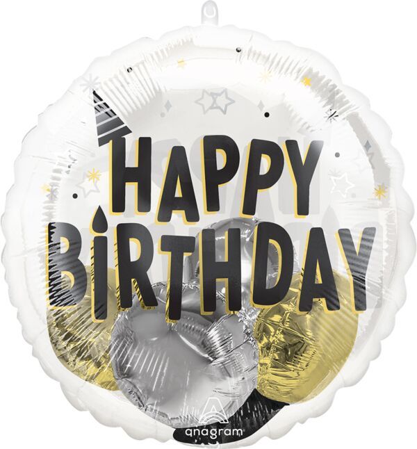 Black Silver Gold Birthday Party Insider- 20&quot; Helium Filled Foil Balloon, Ribbon