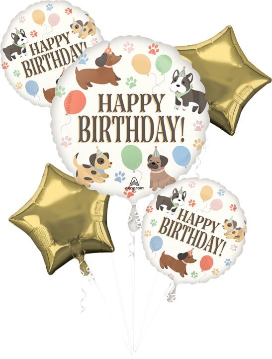 Bouquet Pawsome Party- Helium Filled Foil Balloon, Ribbon