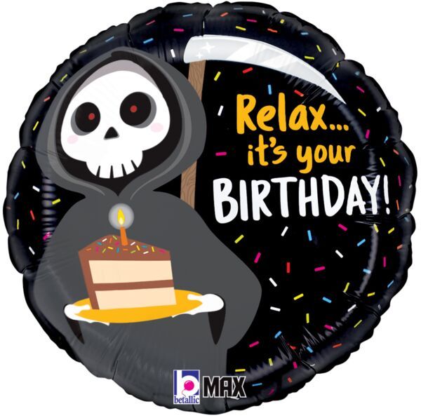 Grim Reaper Birthday - 18&quot; Helium Filled Foil Balloon, Ribbon