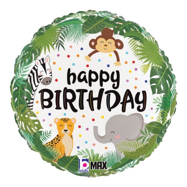 Jungle Birthday - 18&quot; Helium Filled Foil Balloon, Ribbon