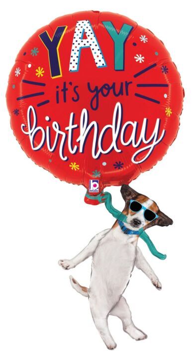 YAY Birthday Dog  - 37&quot; Helium Filled Foil Balloon, Ribbon