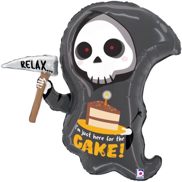 Grim Reaper Birthday Cake  - 25&quot; Helium Filled Foil Balloon, Ribbon