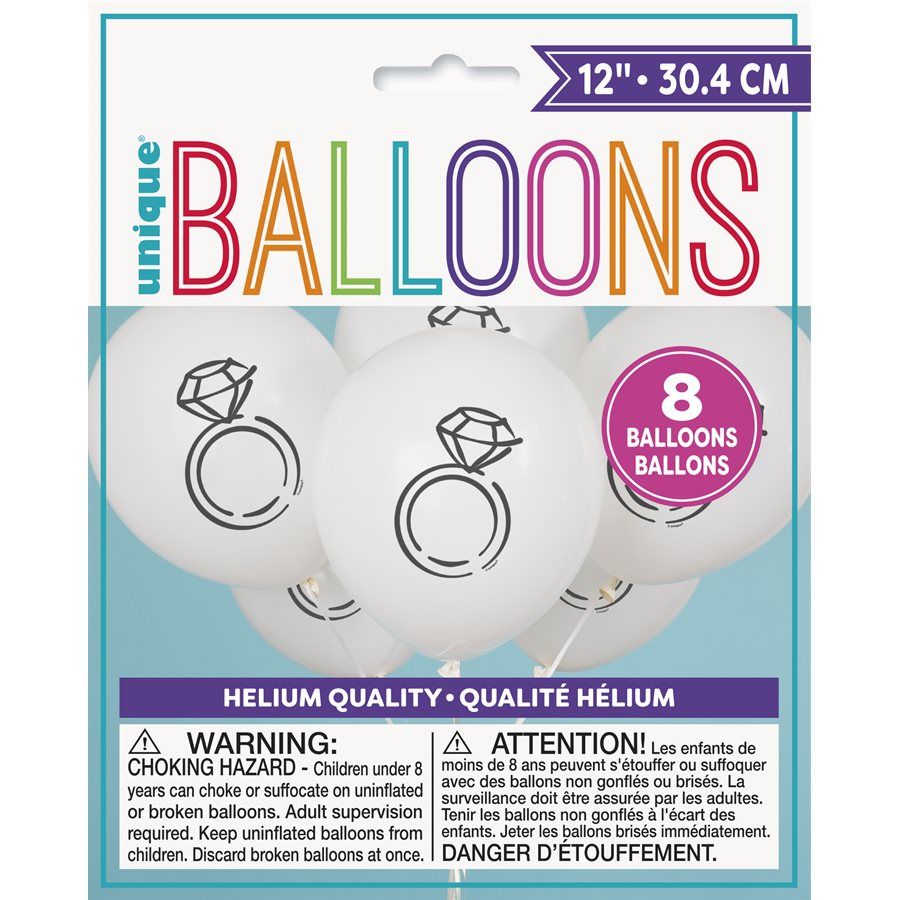 White Diamond Ring - 12&quot; Latex Balloons  8ct