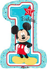 Mickey 1st Birthday - 28&quot; Helium Filled Foil Shaped Balloon, Ribbon