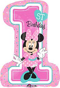Minnie 1st Birthday - 28&quot; Helium Filled Foil Shaped Balloon, Ribbon
