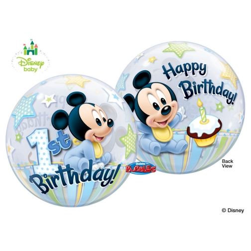 Mickey 1st Birthday - 22&quot; Helium Filled Bubble  Shaped Balloon, Ribbon
