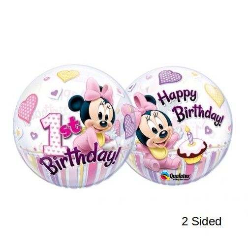 Minnie 1st Birthday - 22&quot; Helium Filled Bubble  Shaped Balloon, Ribbon