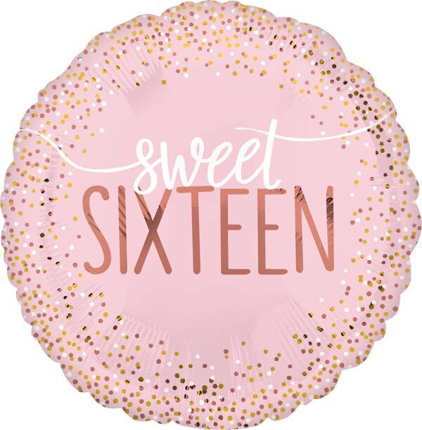 Sixteen Blush - 17&quot; Helium Filled Foil  Shaped Balloon, Ribbon