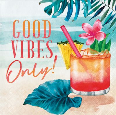 Summer Breeze Beverage Napkin - Good Vibes 16ct