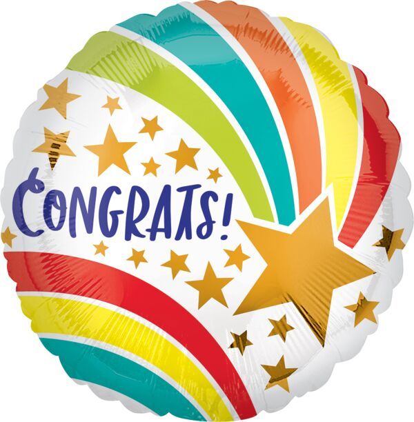 Congrats Shooting Star - 17&quot; Helium Filled Foil  Shaped Balloon, Ribbon