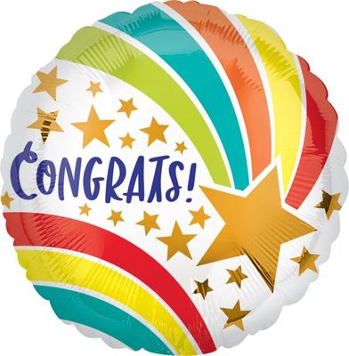 Congrats Shooting Star - 17&quot; Helium Filled Foil  Shaped Balloon, Ribbon