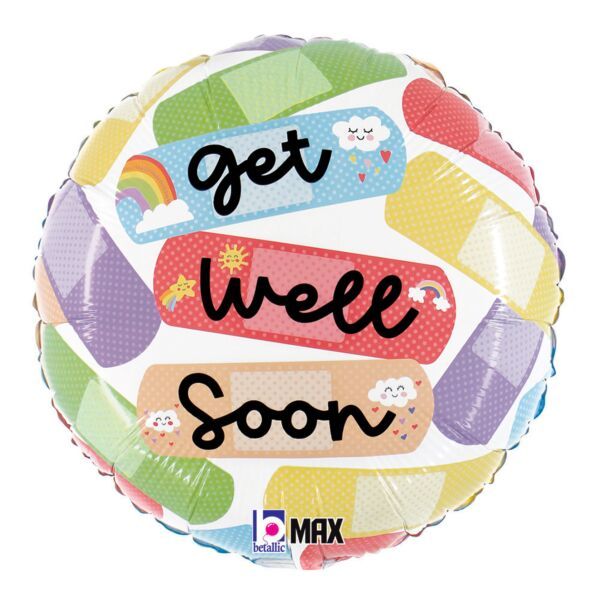 Cheerful Get Well Bandages - 18&quot; Helium Filled Foil  Shaped Balloon, Ribbon