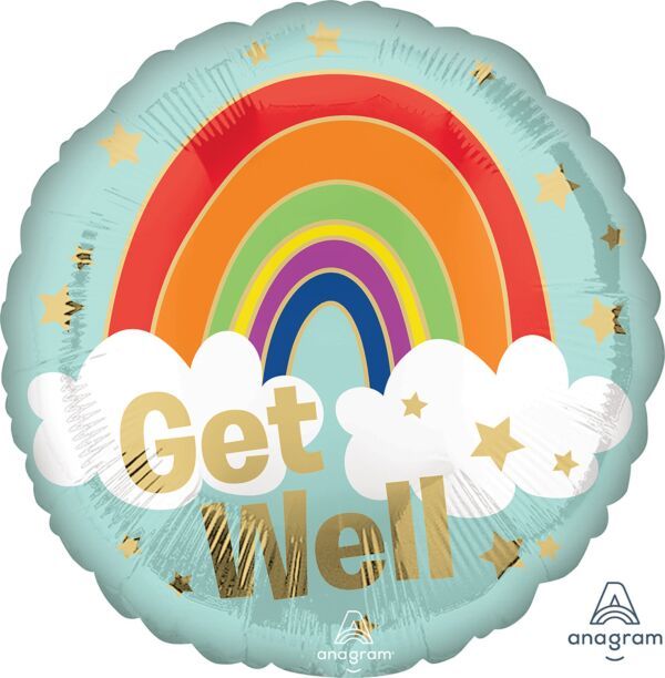 Get Well Golden Rainbow - 17&quot; Helium Filled Foil  Shaped Balloon, Ribbon