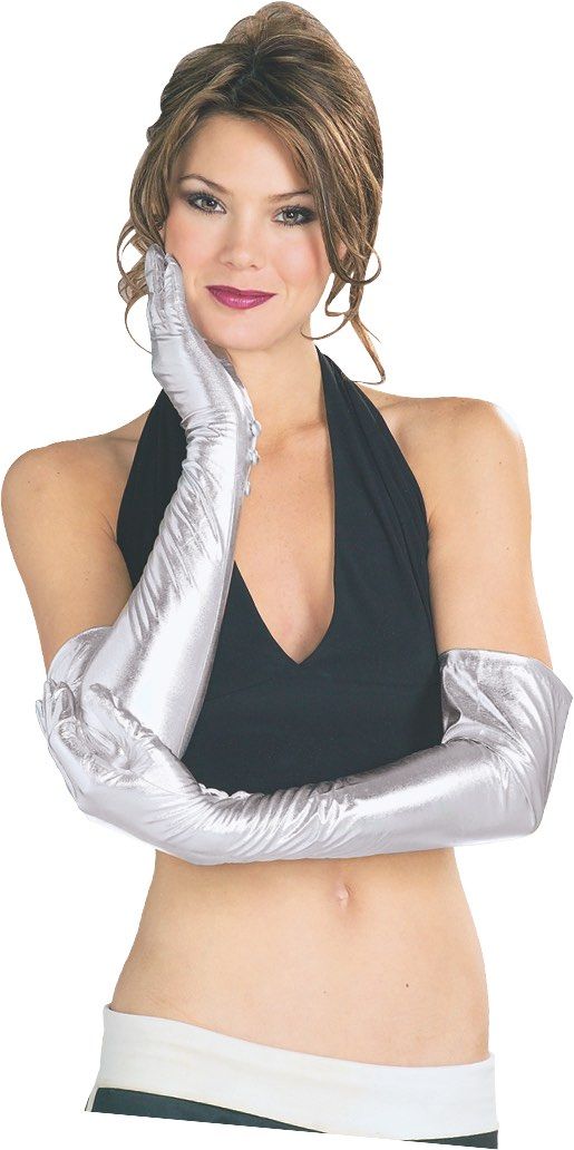 Long Metallic Silver Gloves