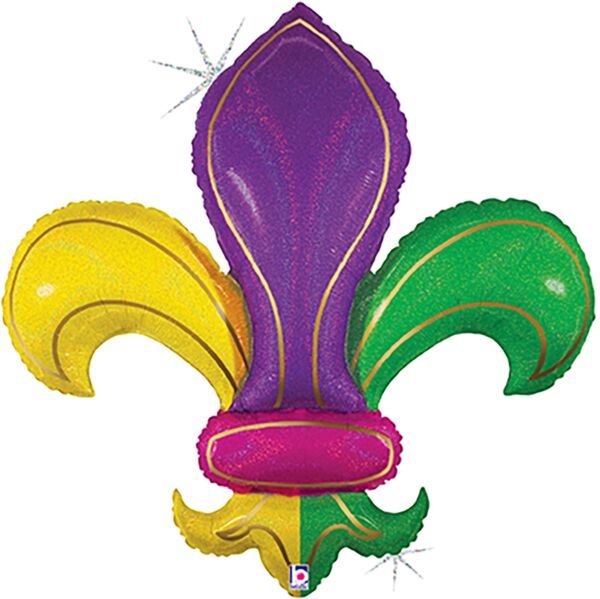 Colorful Fleur De Lis - 36&quot; Helium Filled Foil Balloon, Ribbon