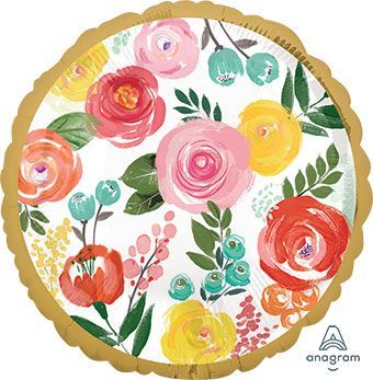 Bright Florals - 18&quot; Helium Filled Foil Balloon, Ribbon