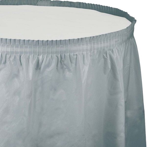 Plastic Tableskirt Shimmering Silver 14&#39;