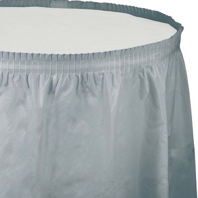Plastic Tableskirt Shimmering Silver 14&#39;