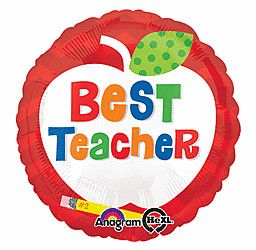 Best Teacher Apple - 17&quot; Helium Filled Foil  Shaped Balloon, Ribbon