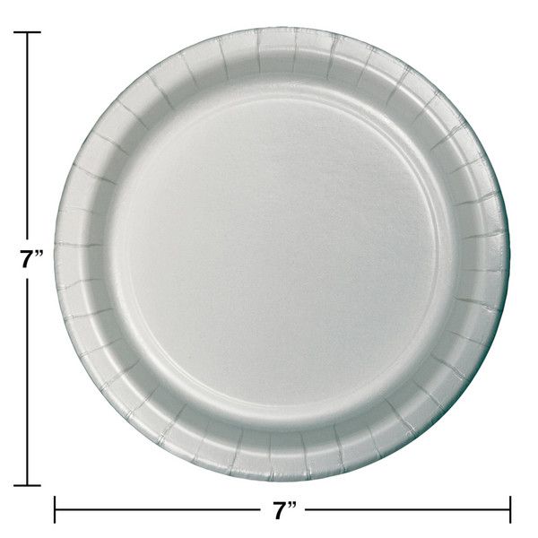 7&quot; Paper Dessert Plate Shimmering  Silver 24 Ct