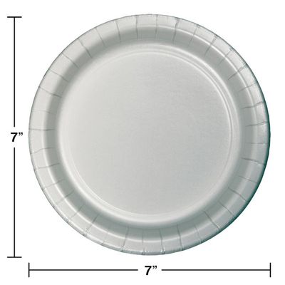 7&quot; Paper Dessert Plate Shimmering  Silver 24 Ct