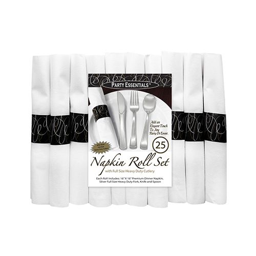 Napkin Roll w/Cutlery  - Silver Bag 25 Ct