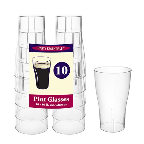 Plastic Pint Glasses 16oz - Clear 10ct.