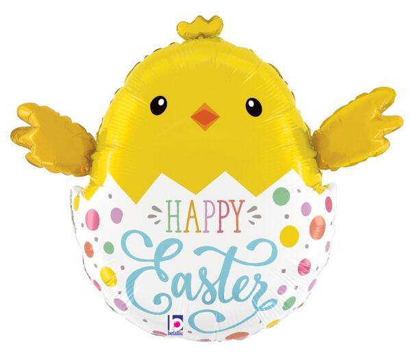 Easter Egg Chick - 24" Helium Filled Foil Balloon, Ribbon