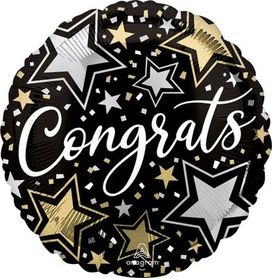 Congrats Stars - 17&quot; Helium Filled Foil Balloon, Ribbon