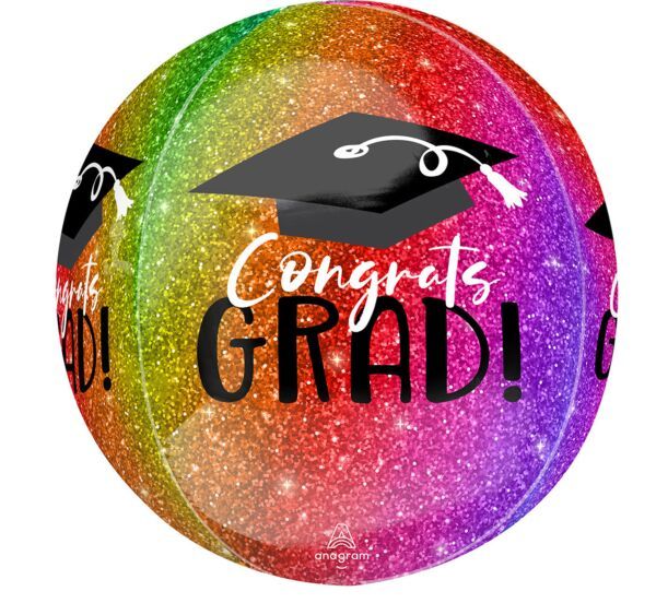 Ombré Sparkle Grad Orbz - 15&quot; Helium Filled Foil Balloon, Ribbon