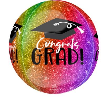 Ombré Sparkle Grad Orbz - 15&quot; Helium Filled Foil Balloon, Ribbon