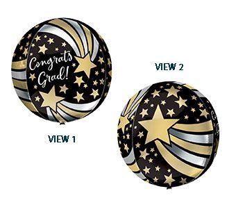 Congrats Grad Shooting Stars Orbz - 15&quot; Helium Filled Foil Balloon, Ribbon