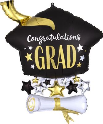 Satin Cap and Diploma - 25&quot; Helium Filled Foil Balloon, Ribbon