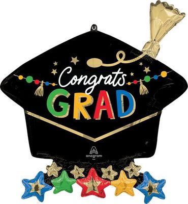 Grad Party Grad Cap - 26&quot; Helium Filled Foil Balloon, Ribbon