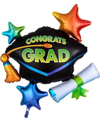 Congrats Grad Cap Cluster - 31&quot; Helium Filled Foil Balloon, Ribbon