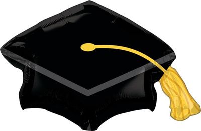 Black Grad Cap - 31&quot; Helium Filled Foil Balloon, Ribbon