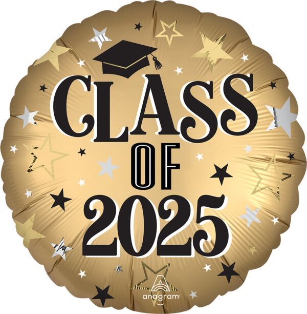 Satin Infused Class of 2025 - 19&quot; Helium Filled Foil Balloon, Ribbon