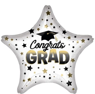 Diffused Ombré Congrats Grad - 18&quot; Helium Filled Foil Balloon, Ribbon