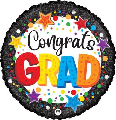 Congrats Grad Confetti - 18&quot; Helium Filled Foil Balloon, Ribbon