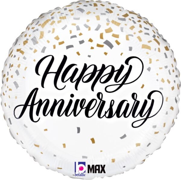 Anniversary Metallic Confetti - 18&quot; Helium Filled Foil Balloon, Ribbon