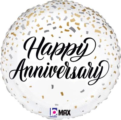 Anniversary Metallic Confetti - 18&quot; Helium Filled Foil Balloon, Ribbon