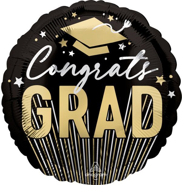 Stripes on Stripes Grad - 17&quot; Helium Filled Foil Balloon, Ribbon