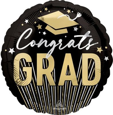 Stripes on Stripes Grad - 17&quot; Helium Filled Foil Balloon, Ribbon